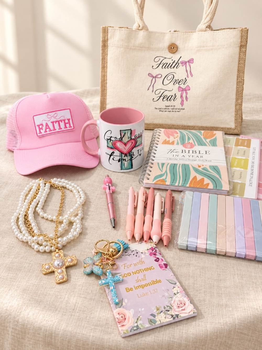 Assorted Christian Faith Gift Bundle Hat Tote Bible Journal & More - Picture 1 of 3